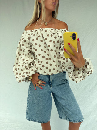 Tropicana Polka Dot Top Brown