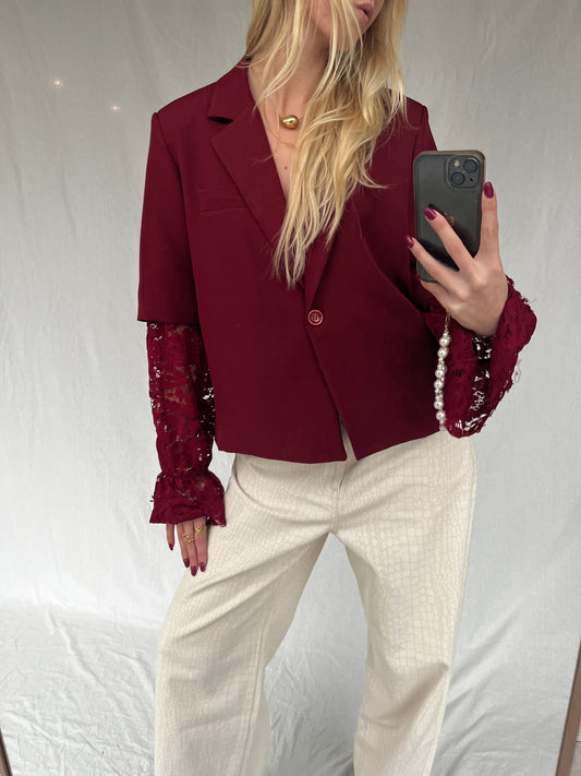 Blazer Bordeaux with Lace Sleeves