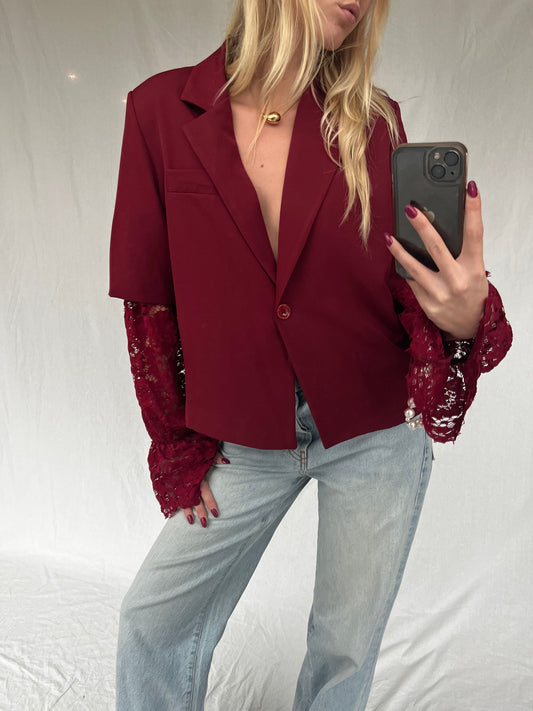 Blazer Bordeaux with Lace Sleeves