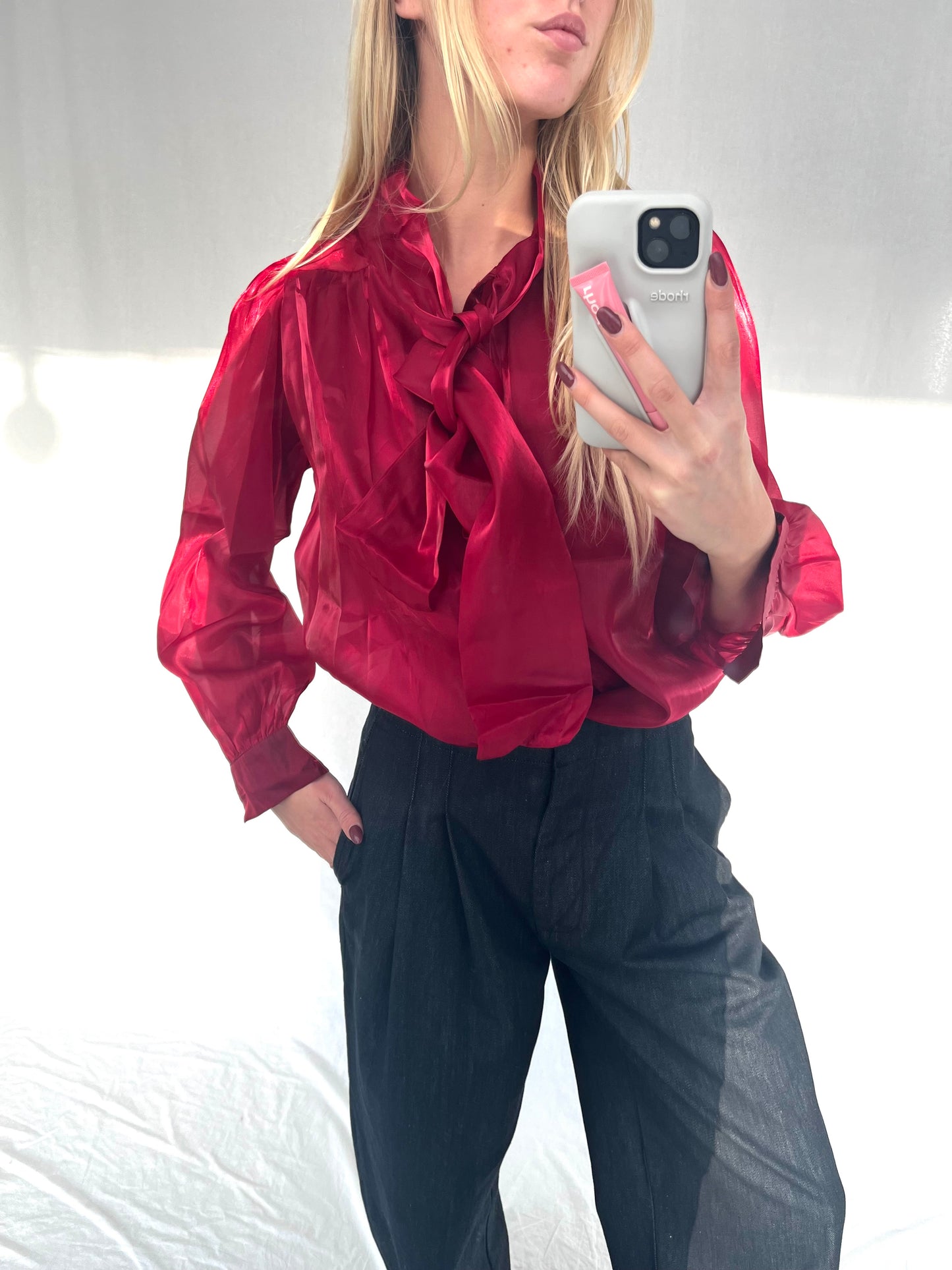 Bordeaux Bow Blouse Satin