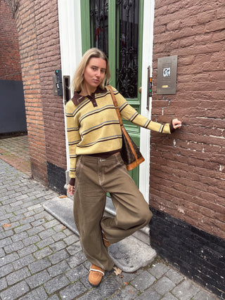 Viral Stripes Polo Sweater Yellow Brown