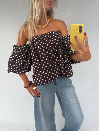 Dot On Point Top Brown