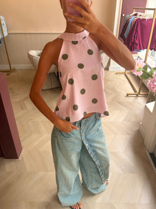 Mila Halter Top Pink Green