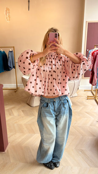 Julie Polka Dot Blouse Pink Brown