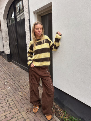 Eve Cardigan Stripes Yellow Brown